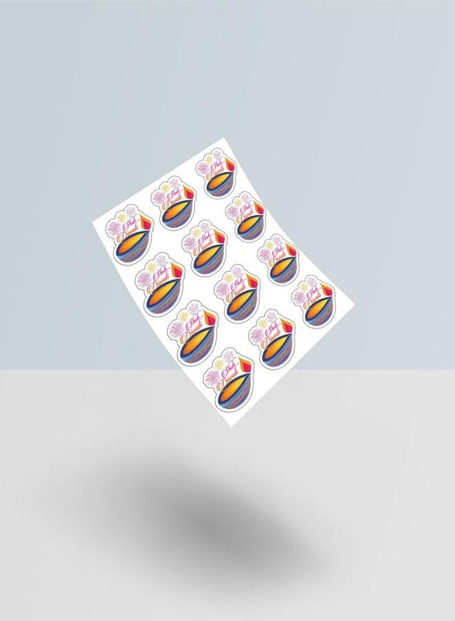 D2C 88-Piece Shubh Diwali Diya-Shaped Stickers - 1.3 Inch Traditional Oil Lamp Design with Ornate Patterns & Fireworks, Self-Adhesive Festival Labels (Shubh Diwali) - Image 3